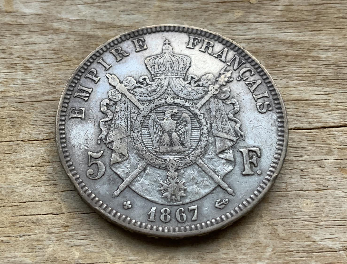 1867 France 5 Francs .900 silver coin C349